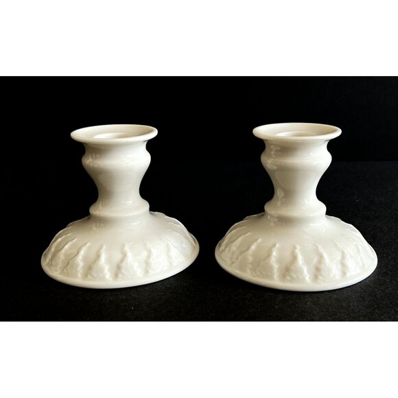 Vtg Lenox Ivory Raised Design Taper Candle Holders Lot of 2 Blue Label 3.25 In - Picture 2 of 6